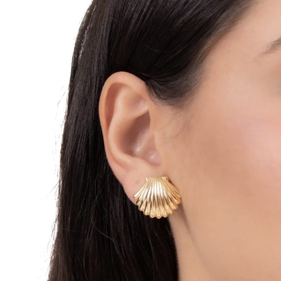 Brinco Concha Lisa Banhado em Ouro
