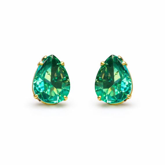 Brinco Gotinha Esmeralda Cristal Banhado em Ouro