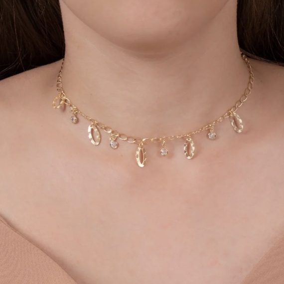 Colar Choker Pingentes com Pontos de luz Banhado em Ouro