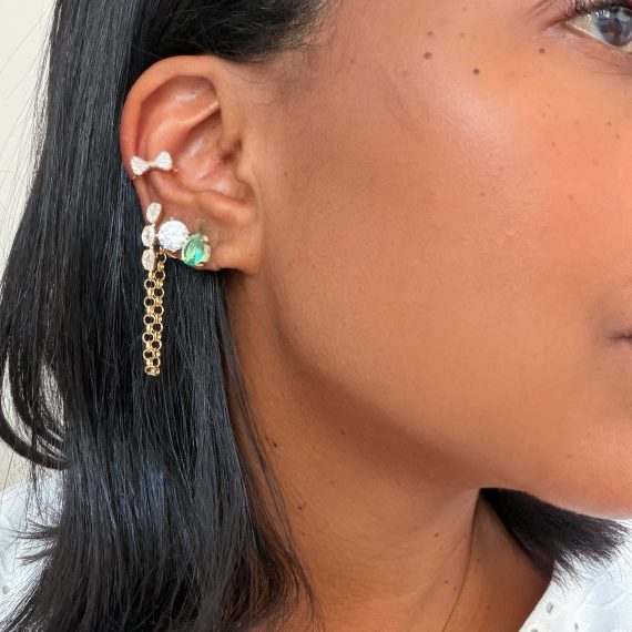 Piercing Fake Lacinho Cravejado Banhado em Ouro