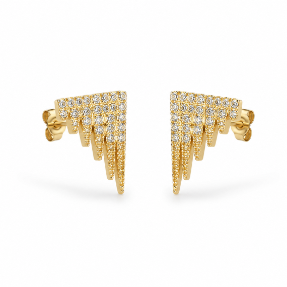 Brinco Franja Cravejado Design Banhado em Ouro