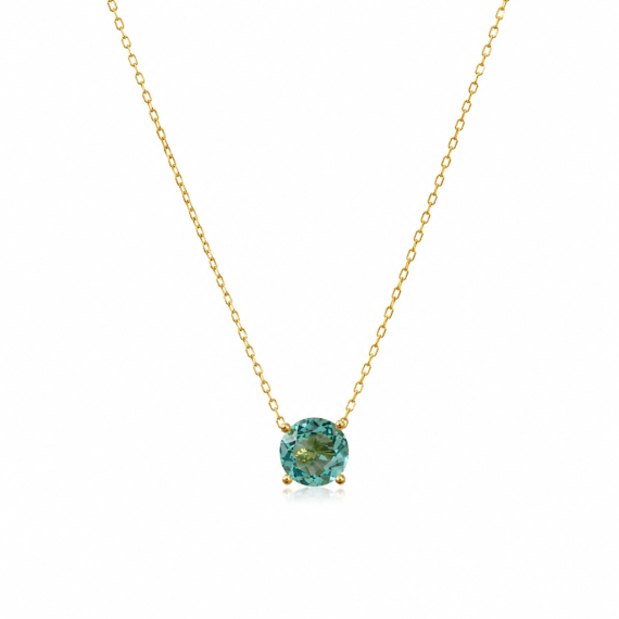 Colar Redondo Cristal Acqua Marine Banhado em Ouro