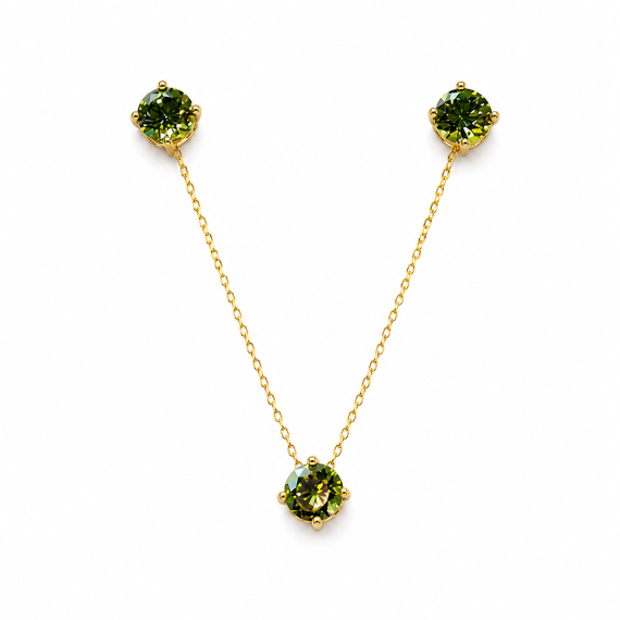 Conjunto Redondo Mini Peridoto Cristal Banhado em Ouro
