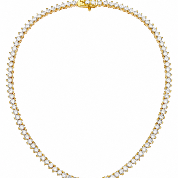 Colar Riviera 3 garras em 2mm Cristal Banhado em Ouro