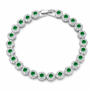Pulseira Riviera Trabalhada Cravejada Esmeralda Banhado em Ródio Branco