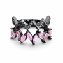 Anel Zig Zag Cravejado e Pedras Light Pink Banhado em Ródio Negro