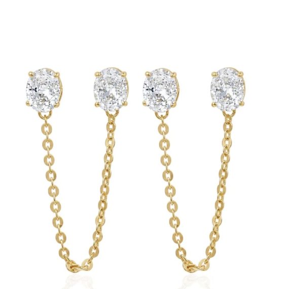 Brinco Earline Ponto de Luz Correntaria Banhado em Ouro