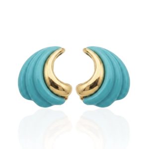 Brinco Orgânico Azul Curvado Banhado em Ouro