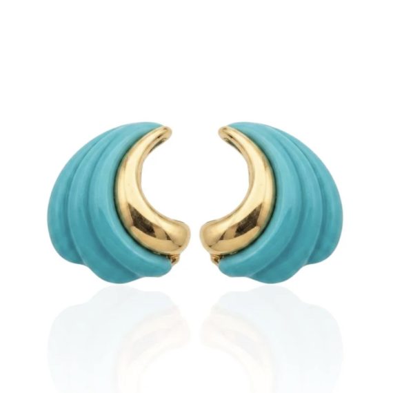 Brinco Orgânico Azul Curvado Banhado em Ouro