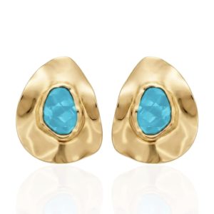 Brinco Orgânico Amassadinho Azul Banhado em Ouro